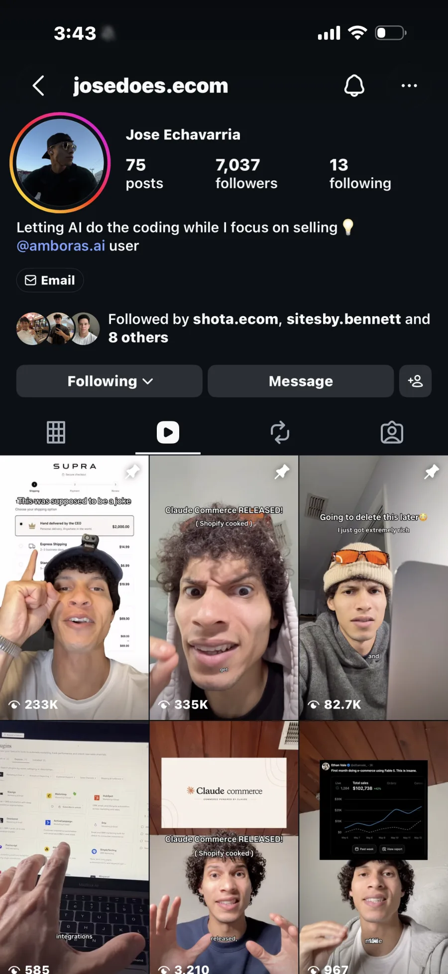 Jose's Instagram creator profile