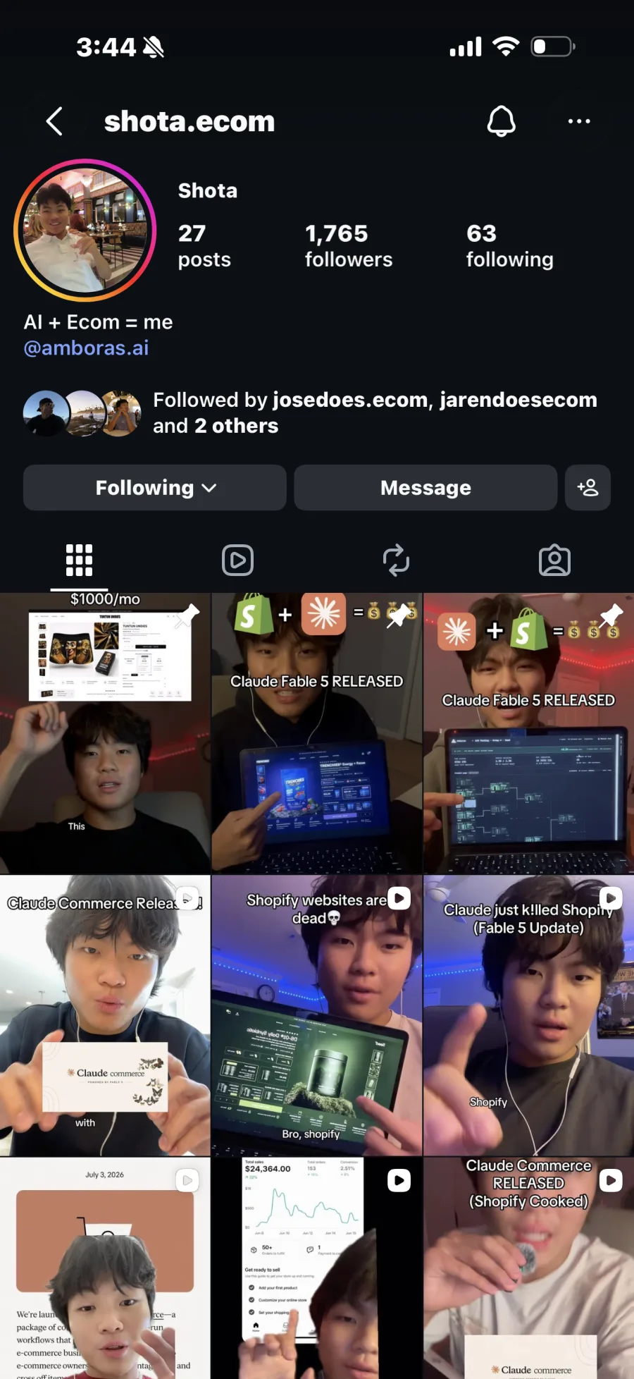 Shota's Instagram creator profile